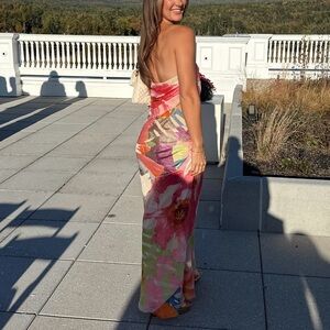 ASOS Backless Floral Maxi Dress in Pink, Red, Green